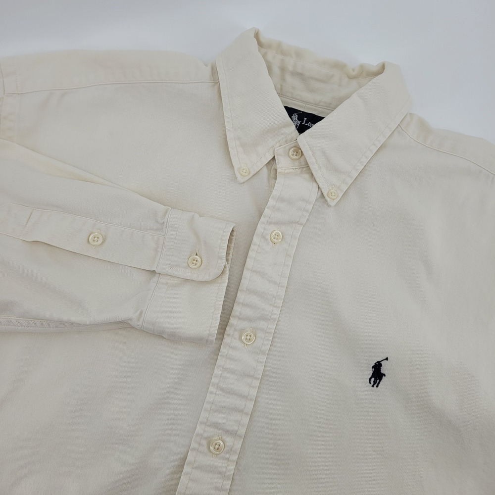 Ralph Lauren Blaire Mens L Cream Cotton Twill Button Down Shirt Preppy Classic